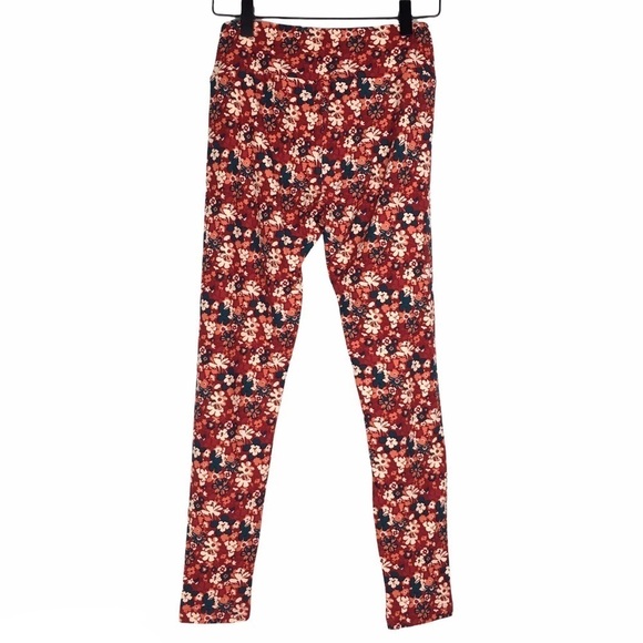 LULAROE Leggings OS One Size Floral Flowers Retro Burgundy Teal White Orange - Picture 4 of 9